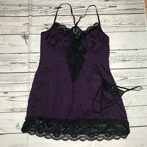 Women Plus Size Babydoll Lingerie Back Crisscross Lace Trim Chemise